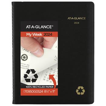 AT-A-GLANCE Recycled Weekly/Monthly Classic Appointment Book, 8 1/4 in x 10 7/8 in, Black, 2024