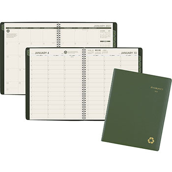 AT-A-GLANCE Recycled Weekly/Monthly Classic Appointment Book, 8 1/4&quot; x 10 7/8&quot;, Green, 2022