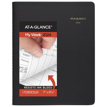 AT-A-GLANCE Weekly Appointment Book, 6 3/4 in x 8 3/4 in, Black, 2024