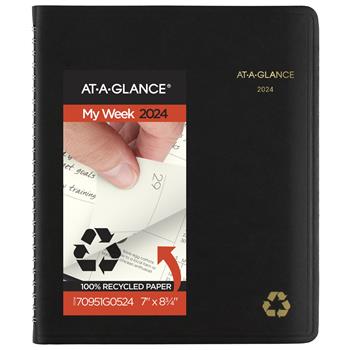 AT-A-GLANCE Recycled Weekly/Monthly Classic Appointment Book, 6 7/8 in x 8 in, Black, 2024