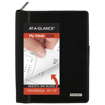 AT-A-GLANCE Columnar Executive Weekly/Monthly Zipper Appointment Book, 12 Month, 8-1/4&quot; x 10-7/8&quot;, Jan 2024 - Dec 2024