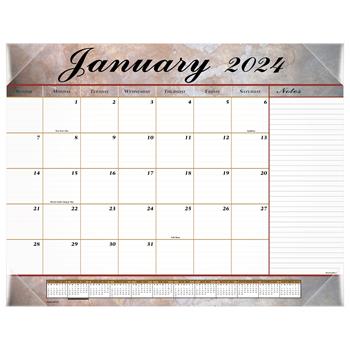 AT-A-GLANCE Desk Pad, 12 Month, 22&quot; x 17&quot;, Marble Burgundy, Jan 2024 - Dec 2024