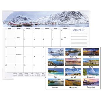 AT-A-GLANCE Panoramic Desk Pad, 12 Month, 22&quot; x 17&quot;, Seascape, Jan 2024 - Dec 2024