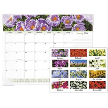 AT-A-GLANCE Floral Panoramic Desk Pad Calendar, 22 in x 17 in, Floral, 2024