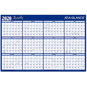 AT-A-GLANCE Reversible Horizontal Erasable Wall Planner, 36 x 24, 2020