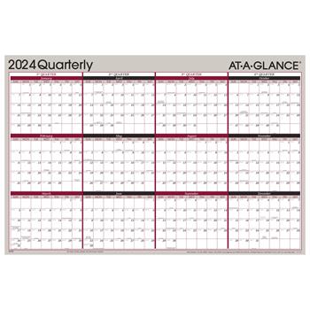 AT-A-GLANCE Vertical/Horizontal Erasable Quarterly Wall Planner, 24 in x 36 in, 2024