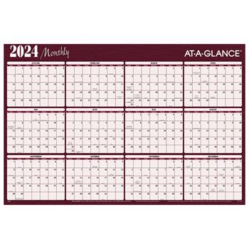 AT-A-GLANCE Reversible Horizontal Erasable Wall Planner, 48 in x 32 in, 2024
