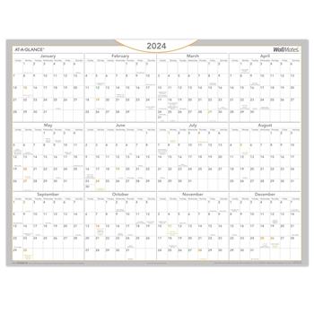 AT-A-GLANCE WallMates Self-Adhesive Dry Erase Yearly Calendar, 12 Month, 24&quot; x 18&quot;, Jan 2024 - Dec 2024