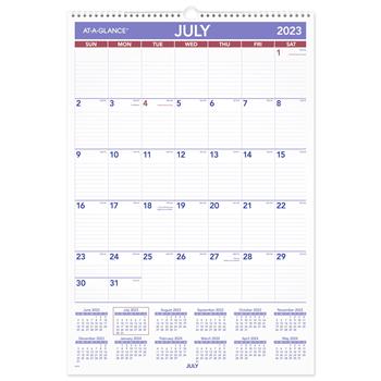 AT-A-GLANCE Monthly Wall Calendar With Ruled Daily Blocks, 15-1/2 x 22-3/4, White, 2023-2024