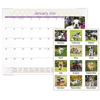 AT-A-GLANCE Puppies Monthly Desk Pad Calendar, 22&quot; x 17&quot;, 2023