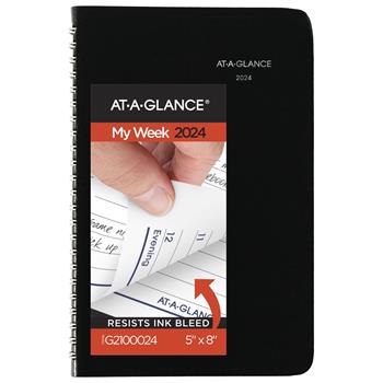 AT-A-GLANCE DayMinder Block Format Weekly Appointment Book w/Contacts Section, 4 7/8&quot; x 8&quot;, Black, 2023