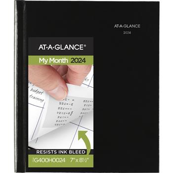 AT-A-GLANCE DayMinder Hard-Cover Monthly Planner, 6 7/8 in x 8 3/4 in, Black, 2024