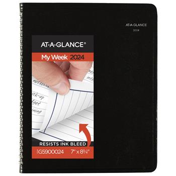 AT-A-GLANCE DayMinder Weekly Planner, 12 Month, 6-7/8&quot; x 8-3/4&quot;, Black, Jan 2024 - Dec 2024