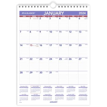 AT-A-GLANCE Monthly Wall Calendar with Ruled Daily Blocks, 8 in x 11 in, White, 2024
