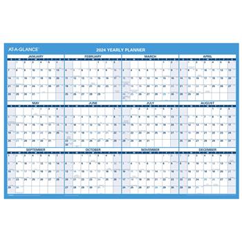 AT-A-GLANCE Horizontal Erasable Wall Planner, 36 in x 24 in, Blue/White, 2024