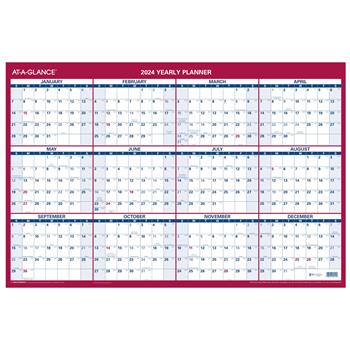 AT-A-GLANCE Erasable Vertical/Horizontal Wall Planner, 24&quot; x 36&quot;, Blue/Red, 2022