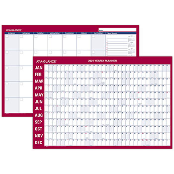 AT-A-GLANCE Horizontal Erasable Wall Planner, 36&quot; x 24&quot;, White/Red, 2022