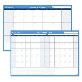 AT-A-GLANCE 30/60-Day Undated Horizontal Erasable Wall Planner, 48&quot; x 32&quot;, White/Blue