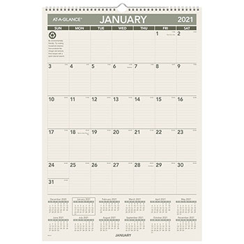 AT-A-GLANCE Recycled Wall Calendar, 15 1/2&quot; x 22 3/4&quot;, 2022
