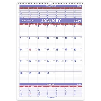 AT-A-GLANCE Three-Month Wall Calendar, 12 Month, 15-1/2&quot; x 22-3/4&quot;, Jan 2024 - Dec 2024