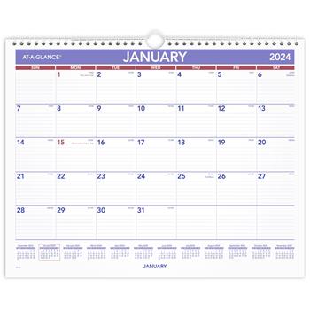 AT-A-GLANCE Monthly Wall Calendar, 12 Month, 15&quot; x 12&quot;, Red/Blue, Jan 2024 - Dec 2024