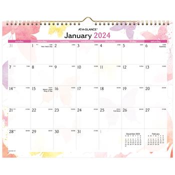 AT-A-GLANCE Watercolors Recycled Monthly Wall Calendar, 15 in x 12 in, 2024
