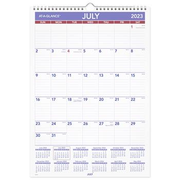 AT-A-GLANCE Recycled Monthly Academic Wall Calendar, Page Size 12&quot; x 17&quot;, 12 Months (July-June), 2023-2024