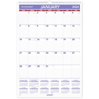 AT-A-GLANCE Erasable Wall Calendar, 12 Month, 15-1/2&quot; x 22-3/4&quot;, White, Jan 2024 - Dec 2024