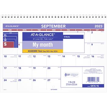 AT-A-GLANCE Wirebound Monthly Desk/Wall Calendar, 11 x 8, 2023-2024