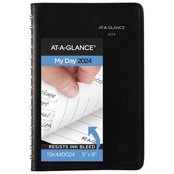 AT-A-GLANCE DayMinder Daily Appointment Book with Hourly Appointments, 4 7/8 in x 8 in, Black, 2024