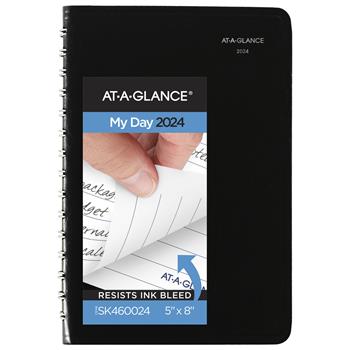 AT-A-GLANCE DayMinder Daily Appointment Book, Open Scheduling, 12 Month, 4-7/8&quot; x 8&quot;, Black, Jan 2024 - Dec 2024