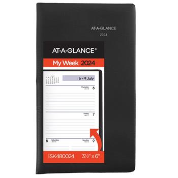 AT-A-GLANCE DayMinder Weekly Pocket Planner, 12 Month, 3-1/2&quot; x 6-3/16&quot;, Black, Jan 2024 - Dec 2024
