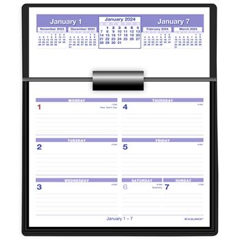 AT-A-GLANCE Flip-A-Week Desk Calendar and Base, 5 5/8 in x 7 in, White, 2024