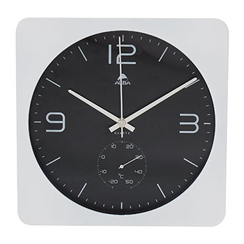 Alba 12&quot; Silent Wall Clock with Temperature Function, White