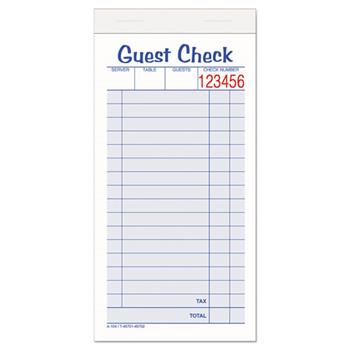 Adams Guest Check Unit Set, Carbonless Duplicate, 6 7/8 x 3 3/8, 50 Forms, 10/Pack