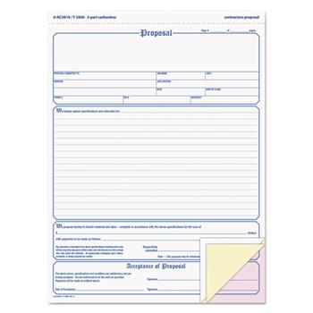 Adams Contractor Proposal Form, 3-Part Carbonless, 8 1/2 x 11 7/16, 50 Forms