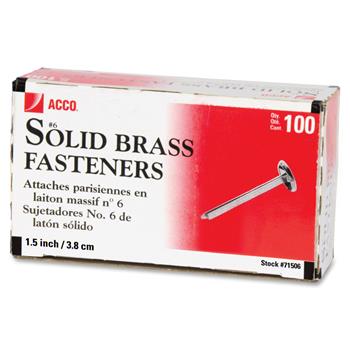 ACCO Brass Prong Paper File Fasteners, 1-1/2 Inch Length, 100/Box