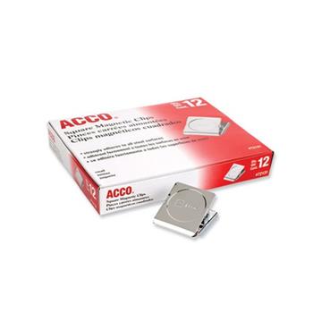 ACCO Magnetic Clips, 0.88&quot; Jaw Capacity, Silver, 12/Box