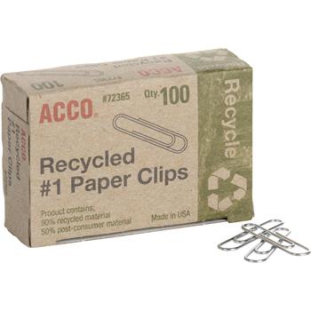ACCO Recycled Paper Clips, No. 1 Size, 100/Box, 10 Boxes/Pack