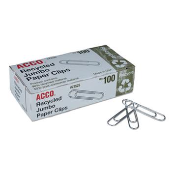 ACCO Recycled Paper Clips, Jumbo, 100/Box, 10 Boxes/Pack