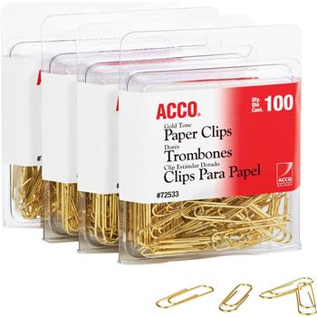ACCO Paper Clips, Regular, No. 2, Gold Tone, 400/PK
