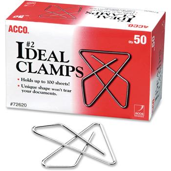 ACCO Ideal Butterfly Clamps, No. 2, 100 Sheet Capacity, Silver, 150/PK