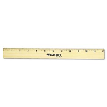 Westcott&#174; Flat Wood Ruler w/Two Double Brass Edges, 12&quot;, Clear Lacquer Finish