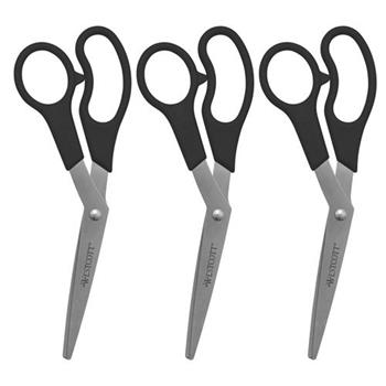 Westcott&#174; Value Line Stainless Steel Scissors, 8 in. Bent, Black, 3/Pack