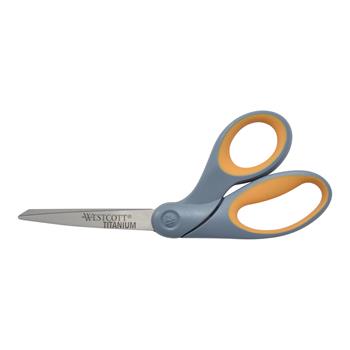 Westcott Titanium Bonded Scissors, Soft Handles, 8 in, Bent, Orange/Gray