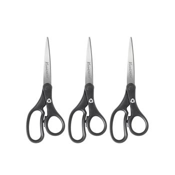 Westcott KleenEarth Basic Plastic Handle Scissors, 8 in, Pointed, Black, 3/Pack