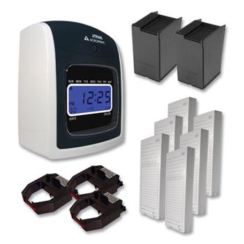Acroprint ATR480 Time Clock and Accessories Bundle, White/Charcoal