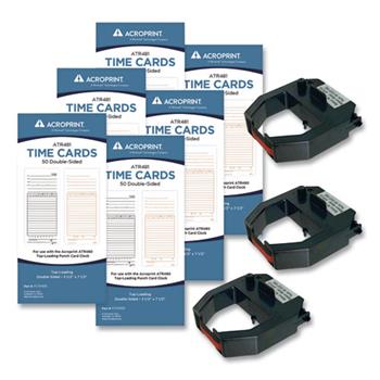 Acroprint TXP300 Accessory Bundle, 3.5 x 7.5, Bi-Weekly/Weekly, Two-Sided, 300 Cards and 3 Ribbons/Kit