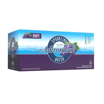 Adirondack Seltzer Water, Grape Flavor, 12 oz, 8/Pack, 3 Packs/Case
