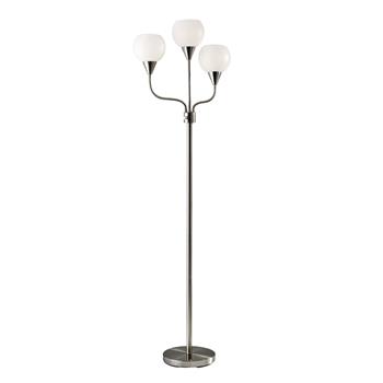 Adesso Home Phillip 3-Arm Floor Lamp, 65.5&quot;H, Brushed Steel/White Plastic Shades